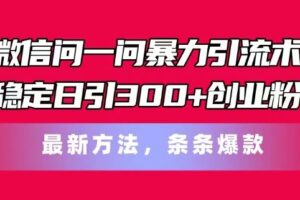 微信问一问暴力引流术，稳定日引300+创业粉，最新方法，条条爆款【揭秘】