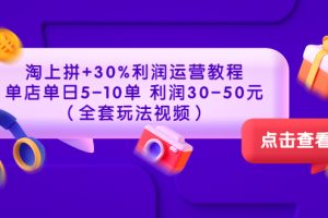 （3322期）淘上拼+30%利润运营教程 ：单店单日5-10单 利润30-50元（全套玩法视频）