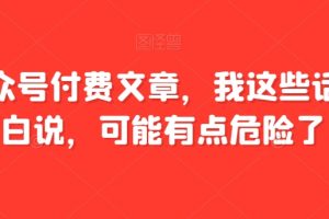 某公众号付费文章，我这些话，坦白说，可能有点危险了