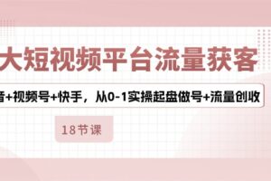 3大短视频平台流量获客，抖音+视频号+快手，从0-1实操起盘做号+流量创收