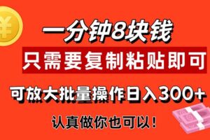 （11627期）1分钟做一个，一个8元，只需要复制粘贴即可，真正动手就有收益的项目