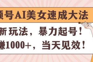 （11330期）视频号AI美女速成大法，暴力起号，日赚1000+，当天见效