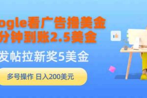 （9678期）Google看广告撸美金，3分钟到账2.5美金，发帖拉新5美金，多号操作，日入…