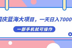 （7278期）国庆蓝海大项目，一天日入7000+，一部手机就可操作