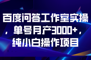 （6711期）百度问答工作室实操，单号月产3000+，纯小白操作项目