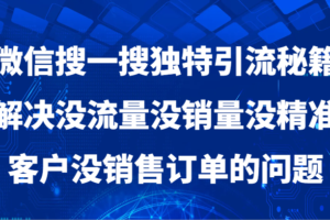 微信搜一搜独特引流秘籍，解决没流量没销量没精准客户没销售订单的问题