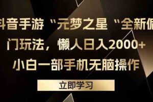 （9456期）抖音手游“元梦之星“全新偏门玩法，懒人日入2000+，小白一部手机无脑操作