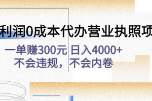 （4632期）高利润0成本代办营业执照项目：一单赚300元 日入4000+不会违规，不会内卷