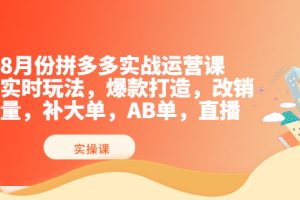 （3688期）8月份拼多多实战运营课，实时玩法，爆款打造，改销量，补大单，AB单，直播