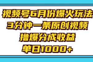 （11298期）视频号6月份爆火玩法，3分钟一条原创视频，撸爆分成收益，单日1000+