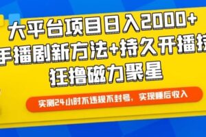 大平台项目日入2000+，快手播剧新方法+持久开播技术，狂撸磁力聚星【揭秘】