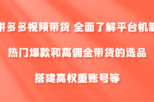 拼多多视频带货 全面了解平台机制、热门爆款和高佣金带货的选品，搭建高权重账号等