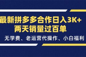 （11288期）最新拼多多合作日入3K+两天销量过百单，无学费、老运营代操作、小白福利