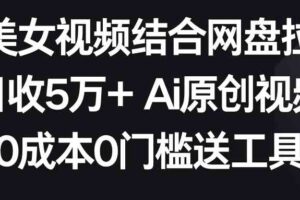 （8997期）AI美女视频结合网盘拉新，日收5万+两分钟一条Ai原创视频，0成本0门槛送工具