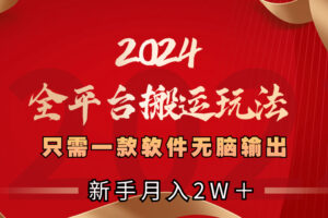 （8482期）2024全平台搬运玩法，只需一款软件，无脑输出，新手也能月入2W＋