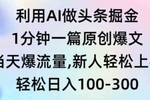 （9307期）利用AI做头条掘金，1分钟一篇原创爆文，当天爆流量，新人轻松上手