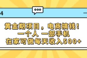 （11749期）黄金期项目，电商搞钱！一个人，一部手机，在家可做，每天收入500+