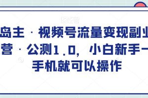 #原创                                                                                                 黄岛主·视频号流量变现副业训练营·公测1.0，小白新手一部手机就可以操作