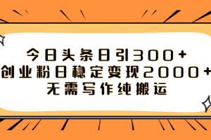 （7763期）今日头条日引300+创业粉日稳定变现2000+无需写作纯搬运