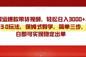 靠搬运爆款带货视频，轻松日入3000+，终极3.0玩法，保姆式教学，简单三步，小白即可实现稳定出单【揭秘】