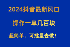 （10413期）2024抖音最新风口！操作一单几百块！超简单，可批量去做！！！