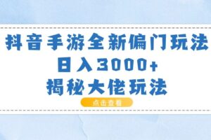 （11075期）抖音手游全新偏门玩法，日入3000+，揭秘大佬玩法