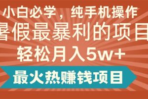 （11583期）小白必学，纯手机操作，暑假最暴利的项目轻松月入5w+最火热赚钱项目