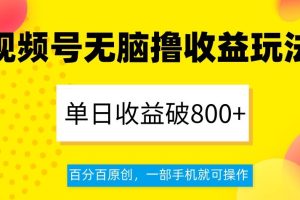 视频号无脑撸收益玩法，单日收益破800+，百分百原创，一部手机就可操作【揭秘】