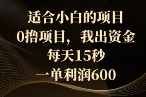 （8571期）适合小白的项目，0撸项目，我出资金，每天15秒，一单利润600