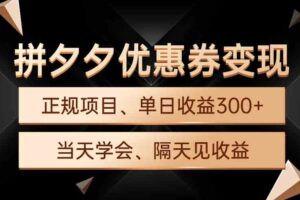 （9749期）拼夕夕优惠券变现，单日收益300+，手机电脑都可操作