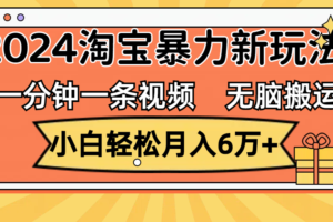 （12239期）一分钟一条视频，无脑搬运，小白轻松月入6万+2024淘宝暴力新玩法，可批量