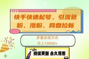 快手快速起号，引流s粉、涨粉、网盘拉新多重变现方式，月入1w【揭秘】