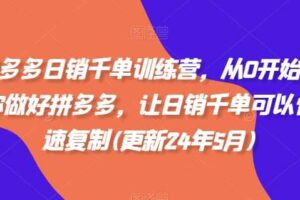 拼多多日销千单训练营，从0开始带你做好拼多多，让日销千单可以快速复制(更新24年10月)