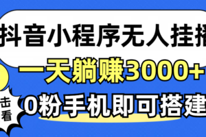 （12988期）抖音小程序无人直播，一天躺赚3000+，0粉手机可搭建，不违规不限流，小…