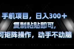 （13083期）手机项目，日入300+，复制黏贴即可，可矩阵操作，动手不动脑