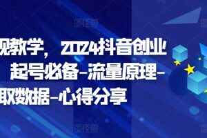 创业变现教学，2024抖音创业实操课，起号必备-流量原理-获取数据-心得分享