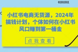 小红书电商无货源，2024年搞钱计划，个体如何在小红书风口赚到第一桶金