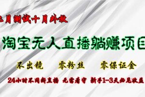 （12862期）淘宝无人直播最新玩法，九月测试十月外放，不出镜零粉丝零保证金，24小…