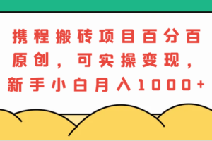 携程搬砖项目，百分百原创，可实操变现，新手小白月入1000+