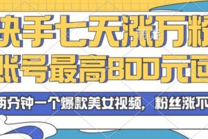 （13158期）2024年快手七天涨万粉，但账号最高800元回收。两分钟一个爆款美女视频