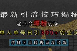 （13445期）最新引流技巧揭秘，老平台爆粉玩法，单人单号日引300+创业粉，作品可直…