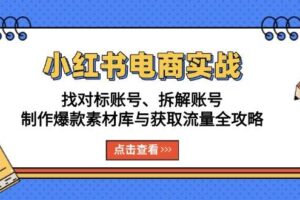 （13490期）小红书电商实战：找对标账号、拆解账号、制作爆款素材库与获取流量全攻略