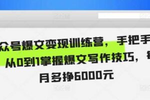 公众号爆文变现训练营，手把手教你，从0到1掌握爆文写作技巧，每个月多挣6000元