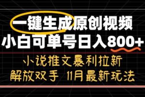 （13215期）11月最新玩法小说推文暴利拉新，一键生成原创视频，小白可单号日入800+…