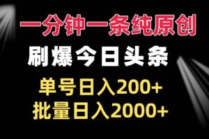 （13495期）一分钟一条纯原创  刷爆今日头条 单号日入200+ 批量日入2000+