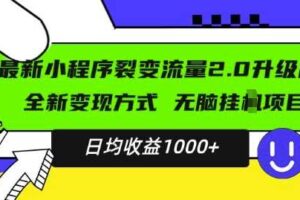 最新小程序升级版项目，全新变现方式，小白轻松上手，日均稳定1k【揭秘】