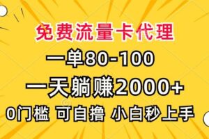 （13551期）一单80，免费流量卡代理，一天躺赚2000+，0门槛，小白也能轻松上手