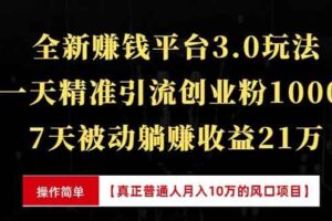 （13839期）全新裂变引流赚钱新玩法，7天躺赚收益21w+，一天精准引流创业粉1000+，…