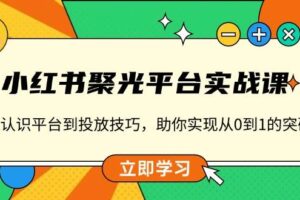 小红书聚光平台实战课，从认识平台到投放技巧，助你实现从0到1的突破