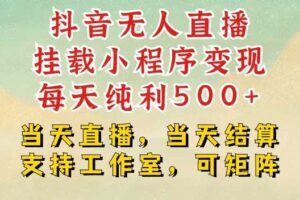 抖音无人直播挂载小程序变现每天纯利500+当天直播，当天结算支持工作室，可矩阵【揭秘】